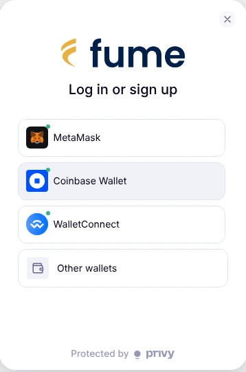 The wallet list that opens from Continue with a wallet: MetaMask, Coinbase Wallet, WalletConnect and Other wallets